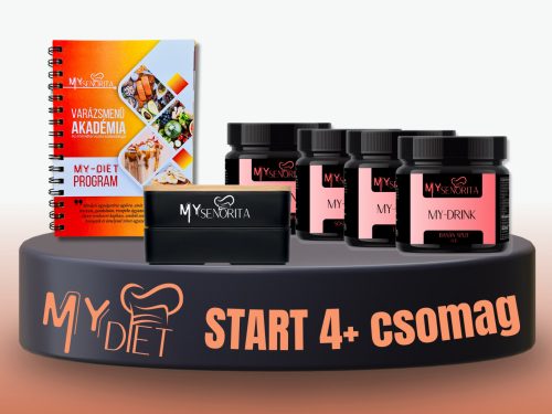 My-Diet Start 4+ csomag - Citromos sajttorta MyDrink, Áfonyás sajttorta MyDrink, Othello szőlő MyDrink, Banán split MyDrink, MyDiet könyv, emeletes Bento ételhordó