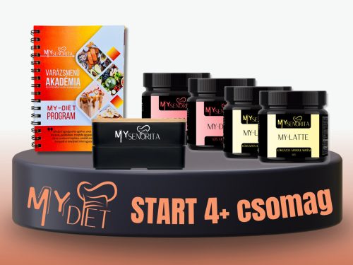 My-Diet Start 4+ csomag - Tejkaramella MyDrink, Sós mogyoró MyDrink, Mogyorókrém MyLatte, Kókuszos mandula MyLatte, MyDiet könyv, emeletes Bento ételhordó