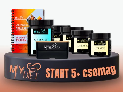 My-Diet Start 5+ csomag - Jeges kávé MyLatte, Írkávé MyLatte, Csokoládé mogyoró mousse MyLatte, Rumos dió MyLatte, Bundázó, MyDiet könyv, emeletes Bento ételhordó