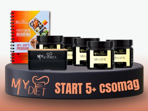 My-Diet Start 5+ csomag - Latte pack (jegeskávé, írkávé, mascarpona-vanília, csokoládé-mogyoró mousse, pumpkin ) MyDiet könyv, emeletes Bento ételhordó