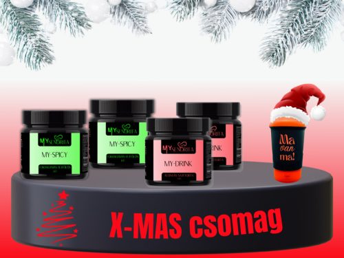 My-XMAS 4+ csomag: karácsonyi vacsora pack 2 - fahéjas alma drink, rákóczi túrós drink, sajtos spicy, mézes-sült oldalas spicy ajándék Shaker