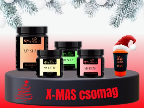 My-XMAS 4+ csomag: karácsonyi all in pack - Meggyleves myshake, csokoládé-mogyoró mousse latte, zserbó drink, sajtos spicy ajándék Shaker