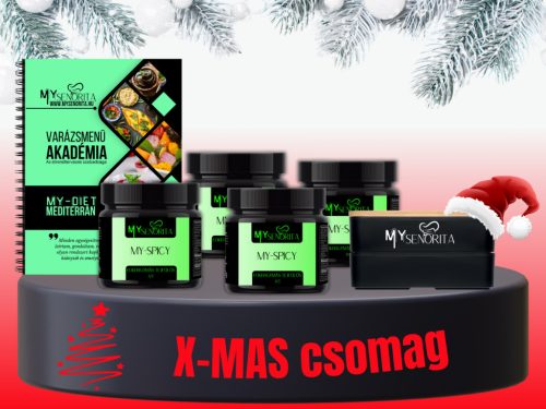 My-XMAS Mediterrán 5+ csomag: My-Mediterrán nyomdai könyv, Csokoládé mousse myshake, meggykrémleves myshake, kókuszkocka myshake, palócleves myshake, ajándék bento doboz